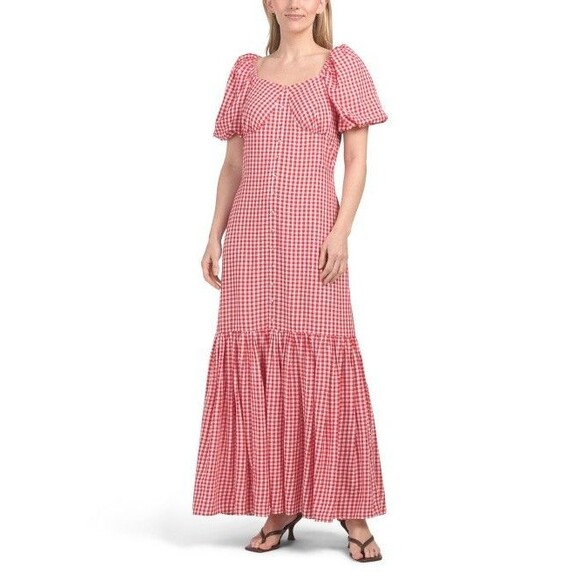 IVY CITY CO. womens Liberty Long Maxi Dress size 12 Red & White Gingham Check - Picture 2 of 10